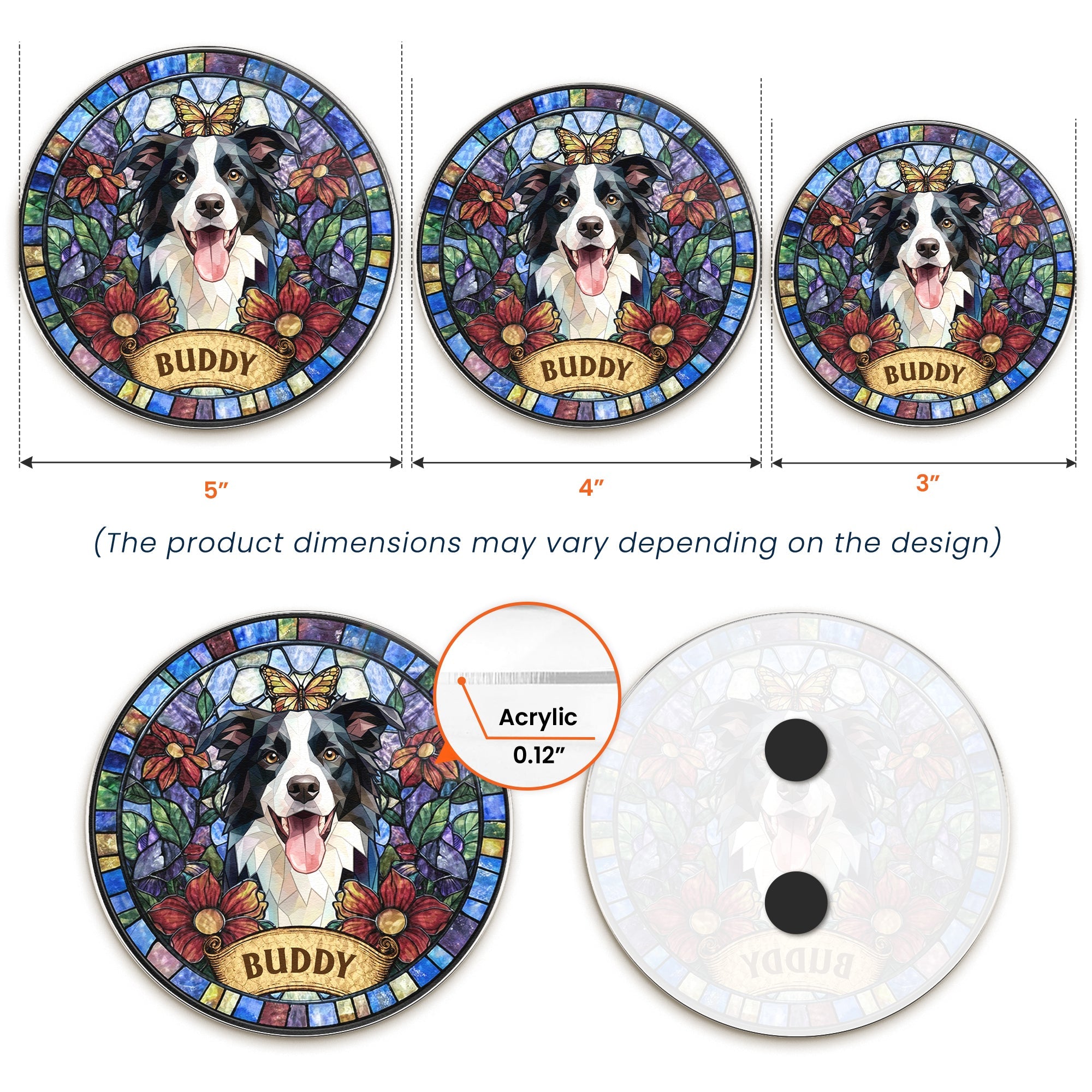 Custom Pet Portrait Stained Glass Style Gifts For Pet Owners - Personalized Magnet