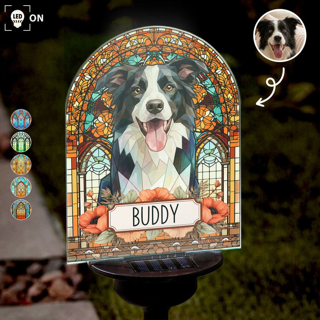 Custom Pet Portrait Stained Glass Style Loss Of Pet Gift For Pet Owners - Personalized Solar Light