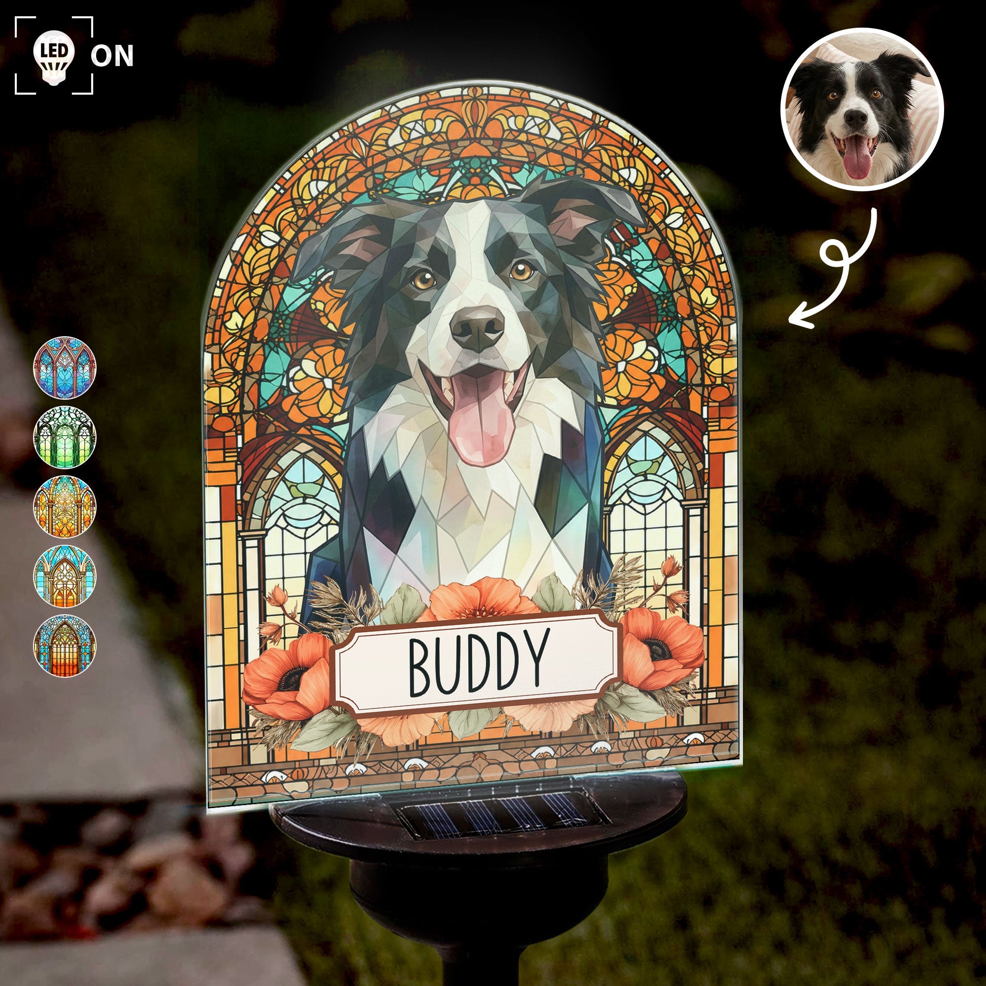 Custom Pet Portrait Stained Glass Style Loss Of Pet Gift For Pet Owners - Personalized Solar Light