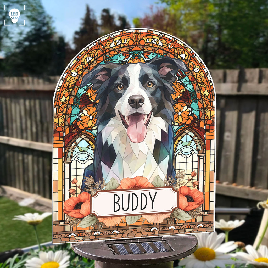 Custom Pet Portrait Stained Glass Style Loss Of Pet Gift For Pet Owners - Personalized Solar Light