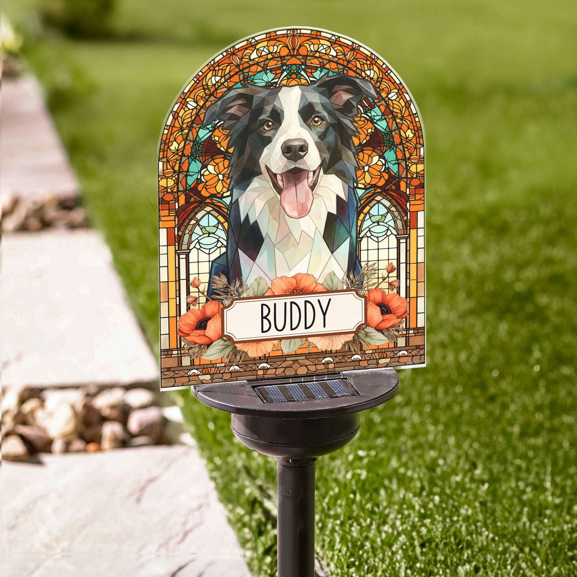 Custom Pet Portrait Stained Glass Style Loss Of Pet Gift For Pet Owners - Personalized Solar Light