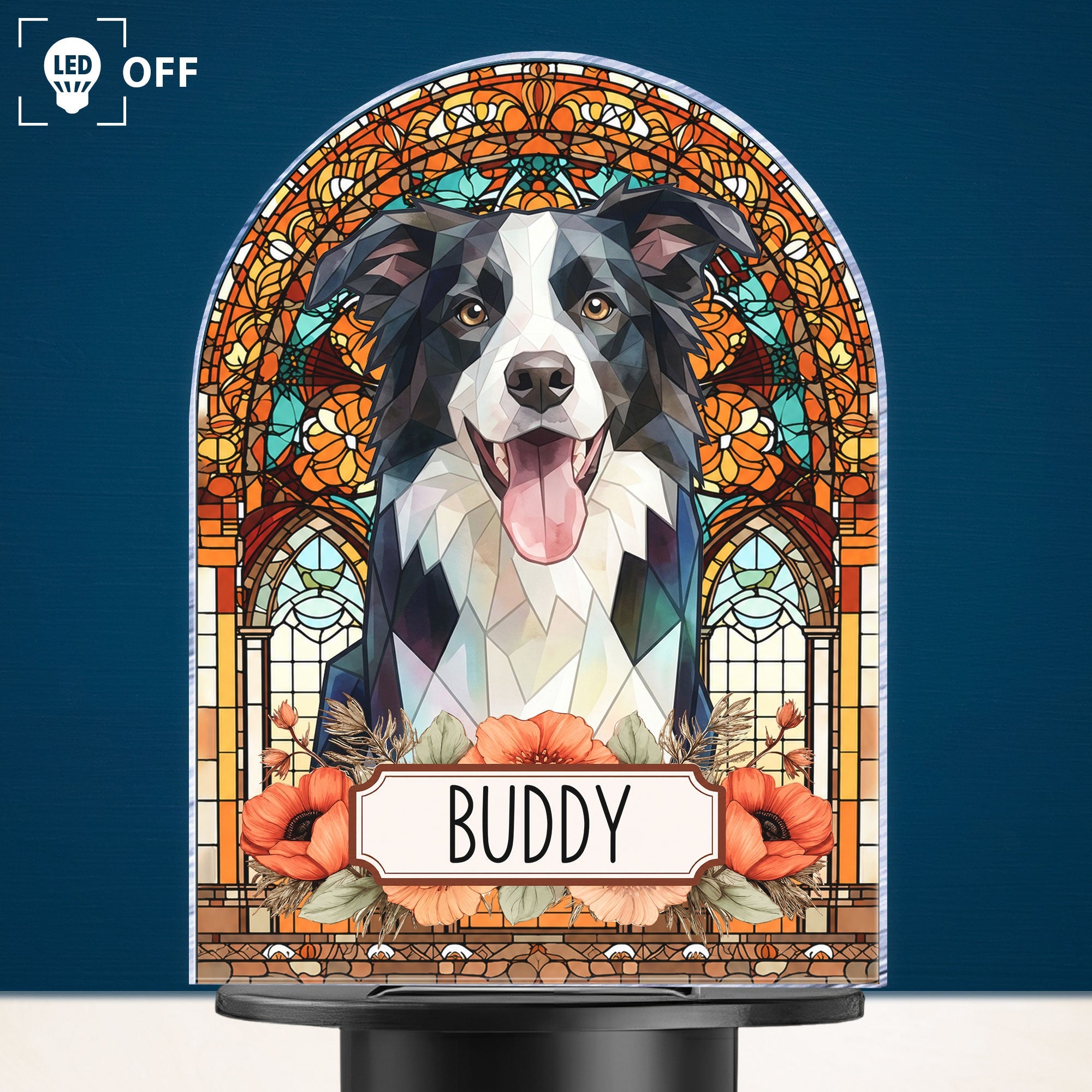 Custom Pet Portrait Stained Glass Style Loss Of Pet Gift For Pet Owners - Personalized Solar Light