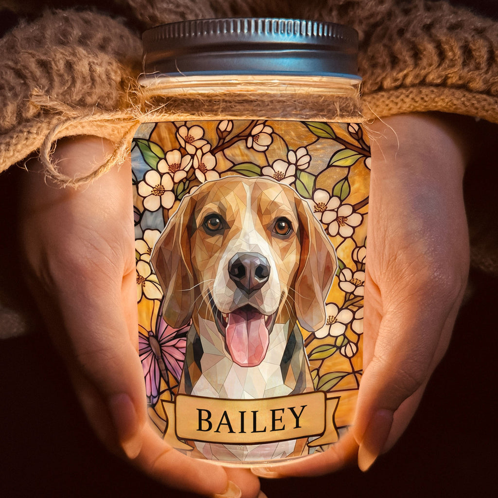 Custom Pet Portrait Stained Glass Style - Personalized Mason Jar Light