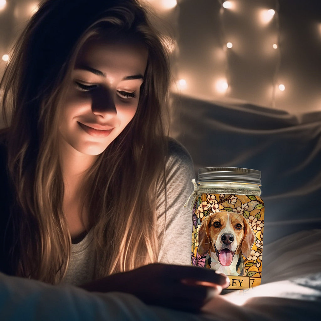 Custom Pet Portrait Stained Glass Style - Personalized Mason Jar Light