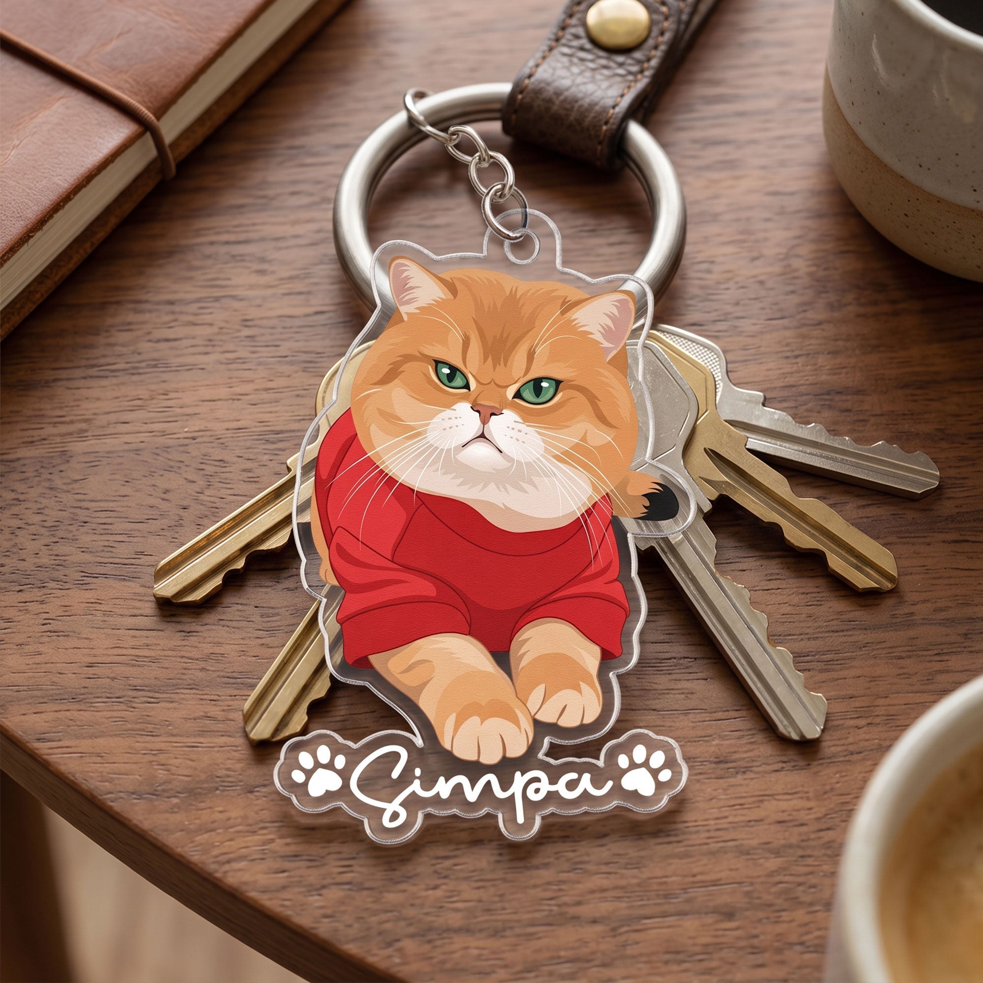 Custom Pet Portrait - Turn Photo Into Art, Gifts For Dog Lovers, Cat Lovers - Personalized Keychain