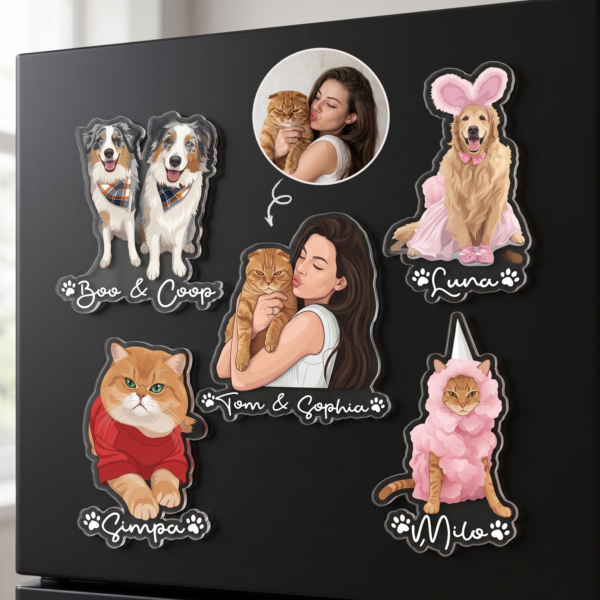 Custom Pet Portrait - Turn Photo Into Art, Gifts For Dog Lovers, Cat Lovers - Personalized Magnet