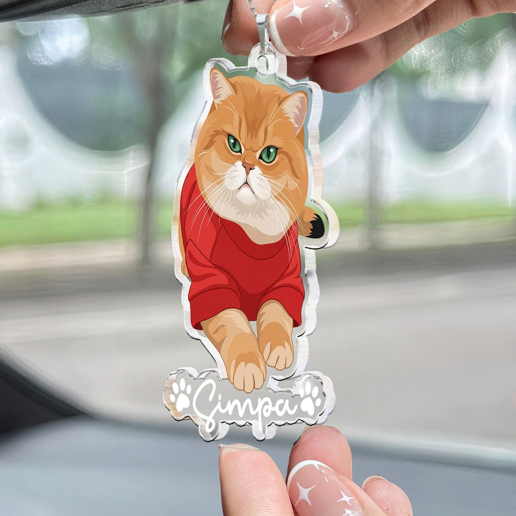 Custom Pet Portrait - Turn Photo Into Art, Gifts For Dog Lovers, Cat Lovers - Personalized Rear View Mirror Accessory