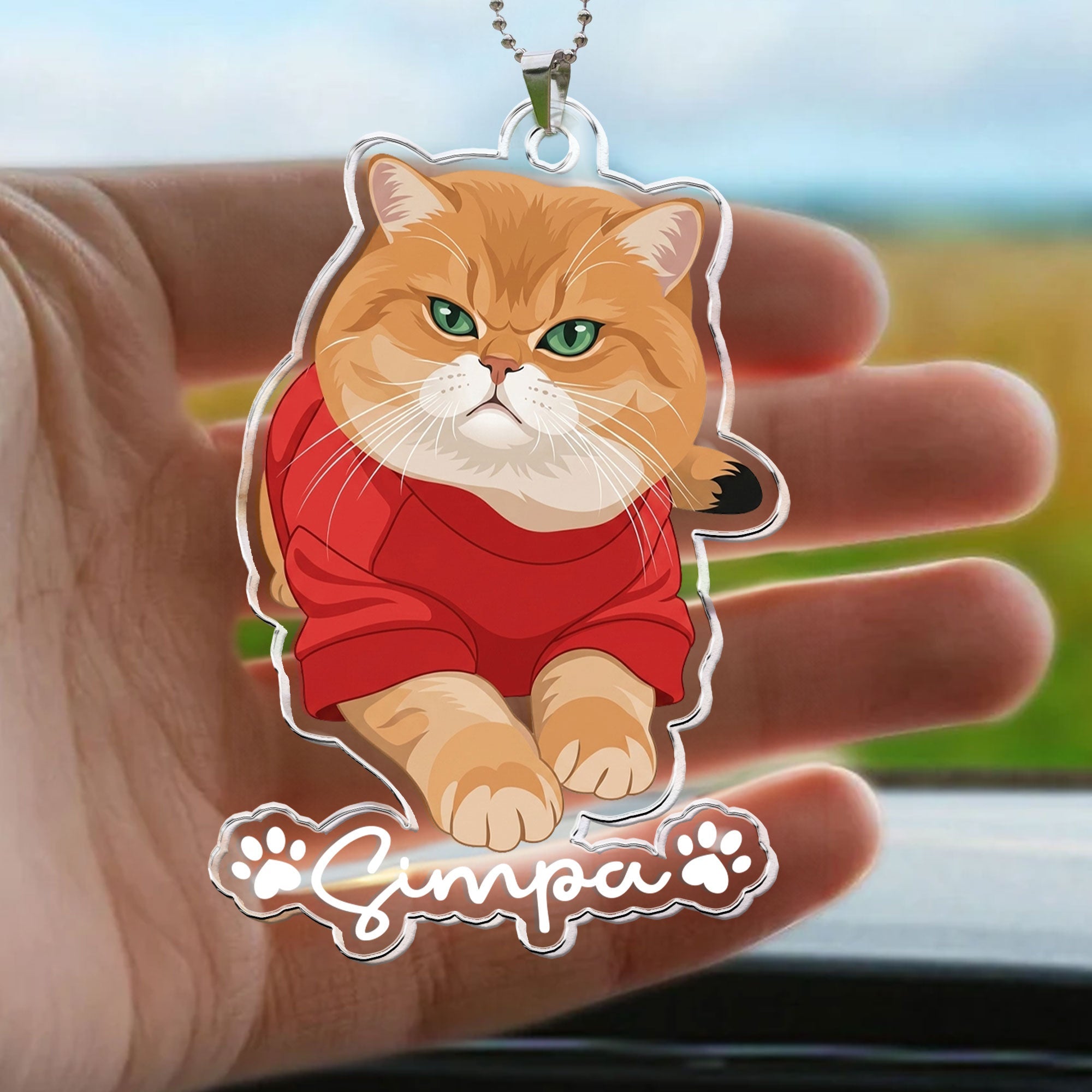 Custom Pet Portrait - Turn Photo Into Art, Gifts For Dog Lovers, Cat Lovers - Personalized Rear View Mirror Accessory