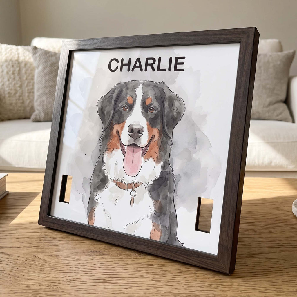 Custom Pet Portrait Watecolor Art Pet Collar Frame Keepsake - Personalized Frame