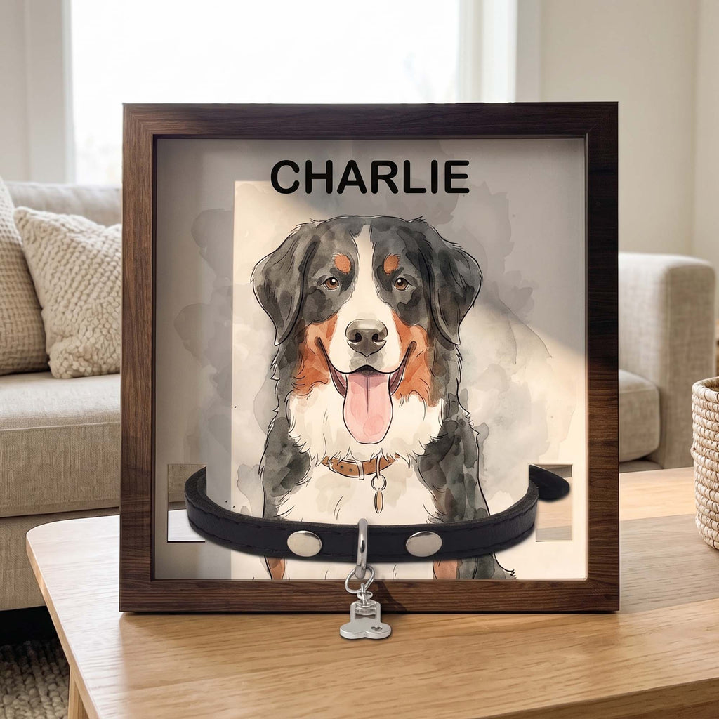 Custom Pet Portrait Watecolor Art Pet Collar Frame Keepsake - Personalized Frame