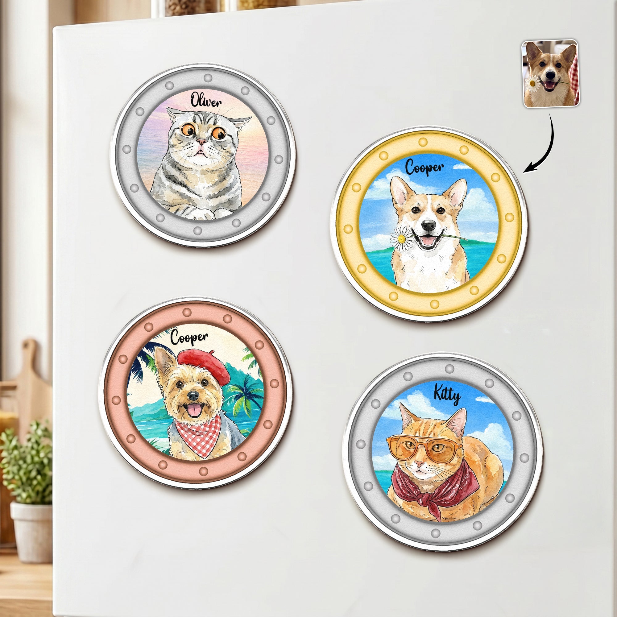 Custom Pet Portrait Watercolor Art Funny Cruise Door Decor - Personalized Magnet
