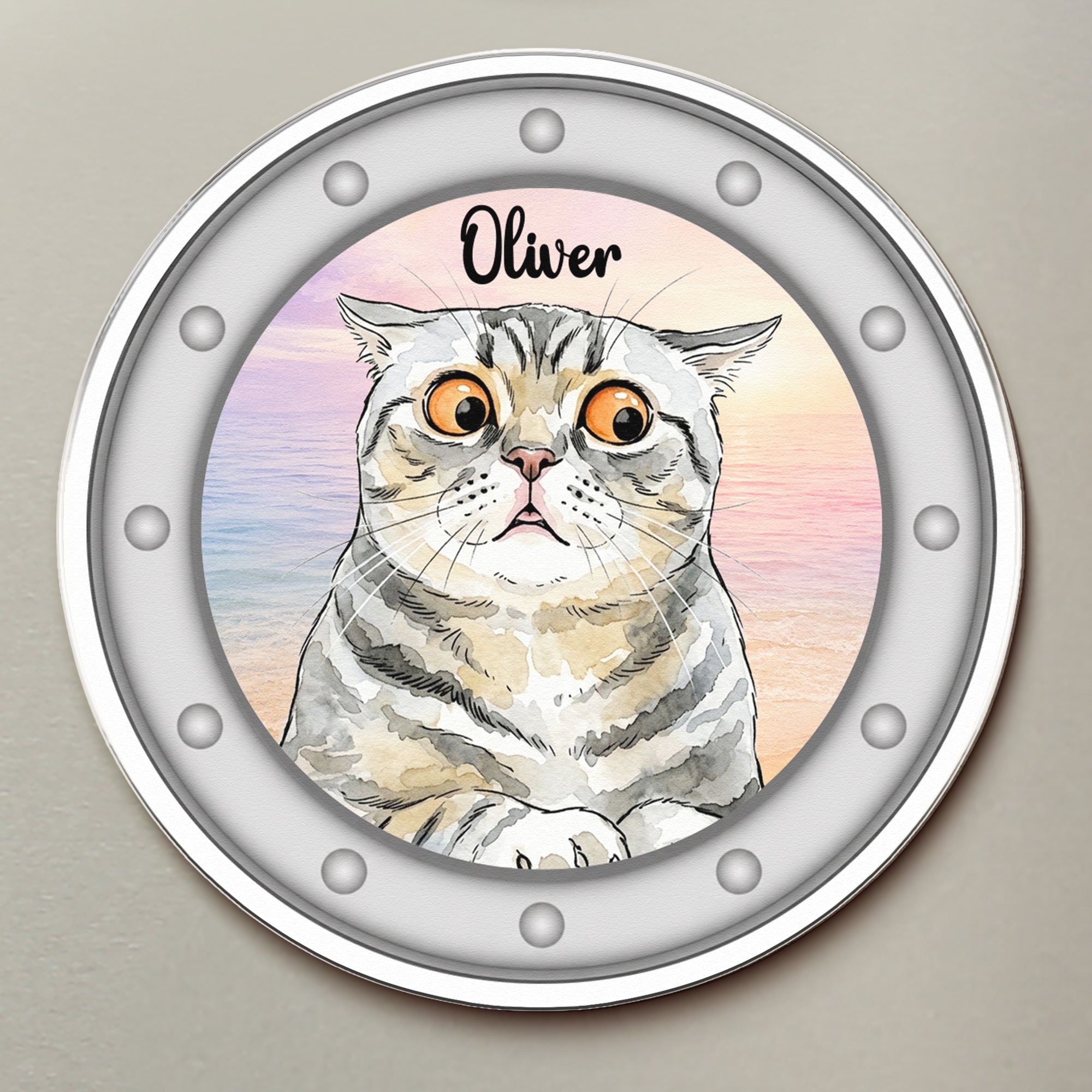 Custom Pet Portrait Watercolor Art Funny Cruise Door Decor - Personalized Magnet