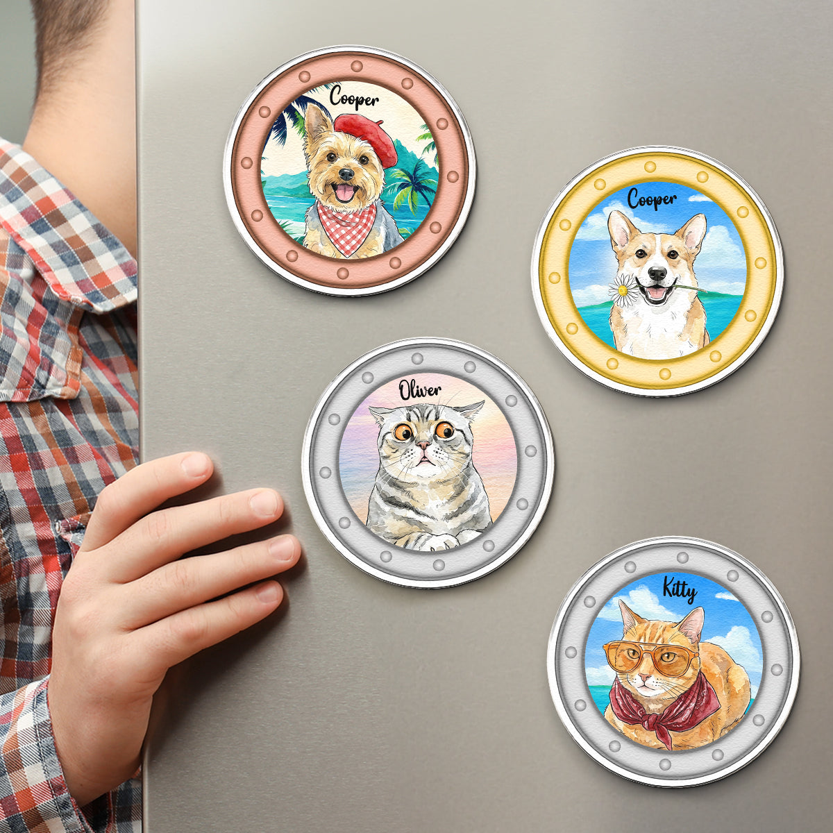 Custom Pet Portrait Watercolor Art Funny Cruise Door Decor - Personalized Magnet