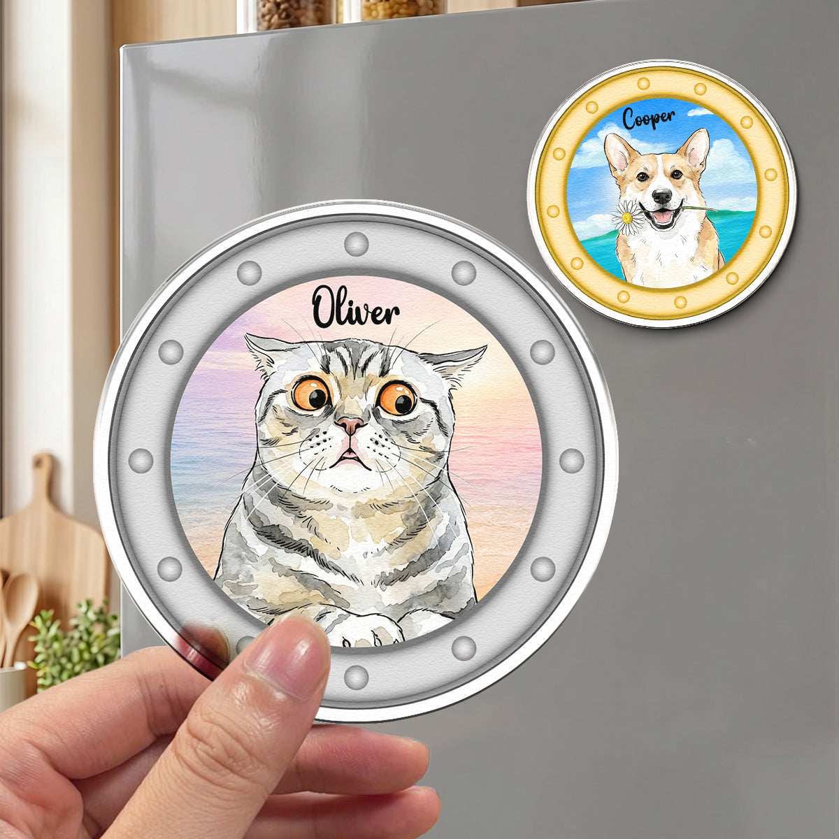 Custom Pet Portrait Watercolor Art Funny Cruise Door Decor - Personalized Magnet
