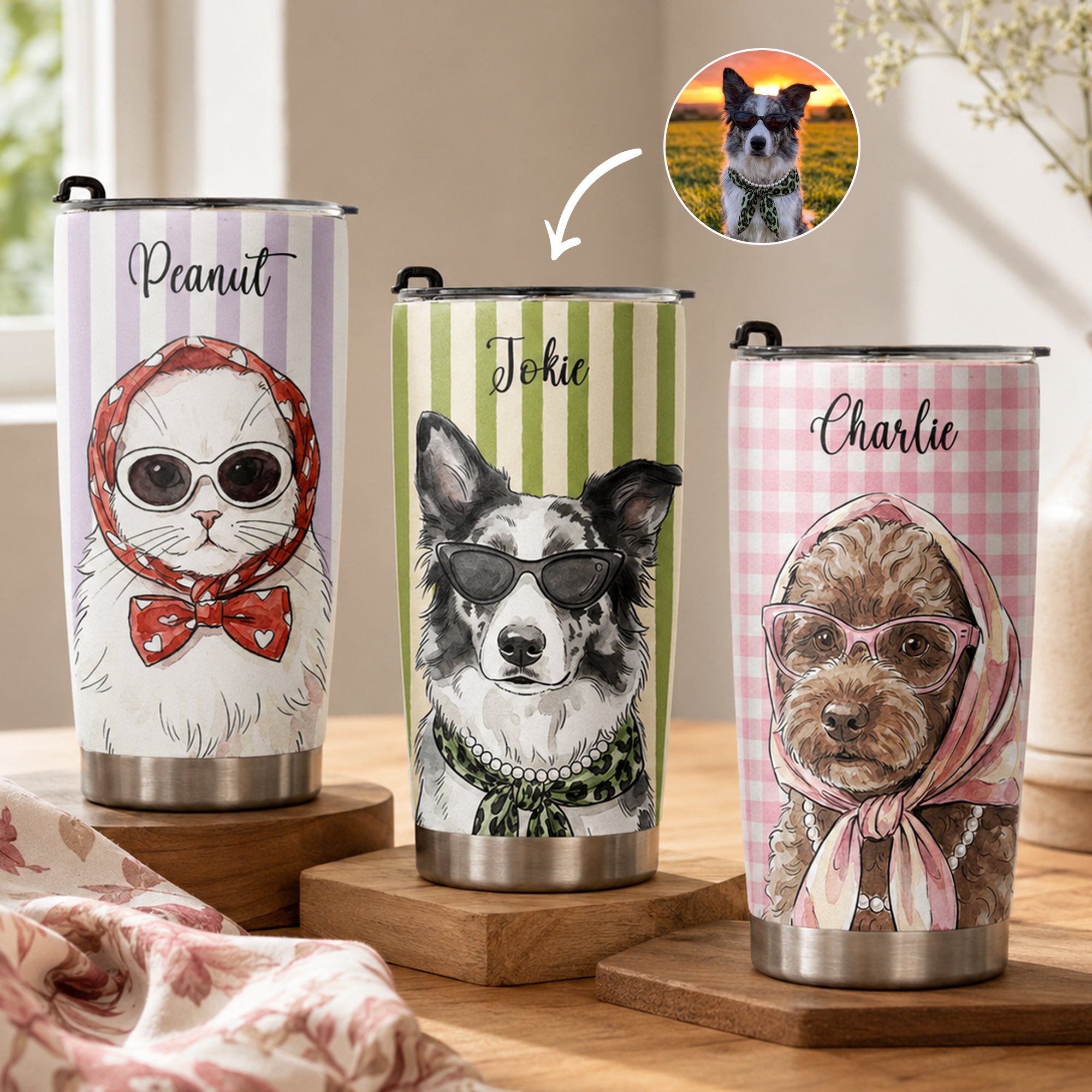 Custom Pet Portrait Watercolor Art Gift For Dog Mom, Cat Mom - Personalized Tumbler Cup