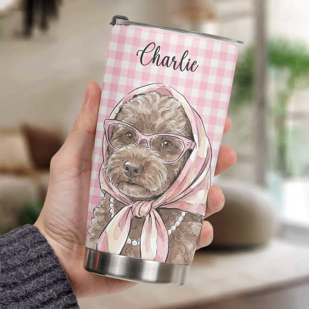 Custom Pet Portrait Watercolor Art Gift For Dog Mom, Cat Mom - Personalized Tumbler Cup