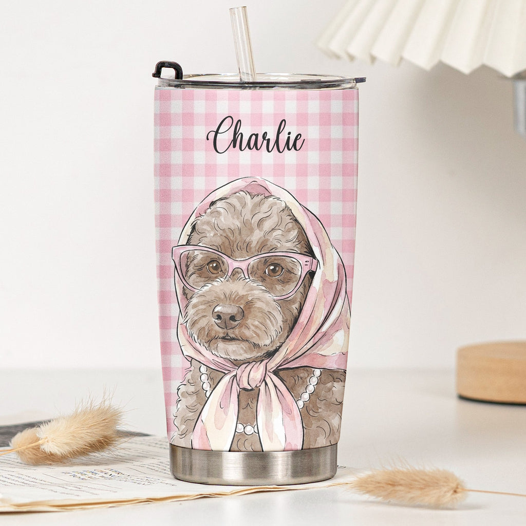 Custom Pet Portrait Watercolor Art Gift For Dog Mom, Cat Mom - Personalized Tumbler Cup