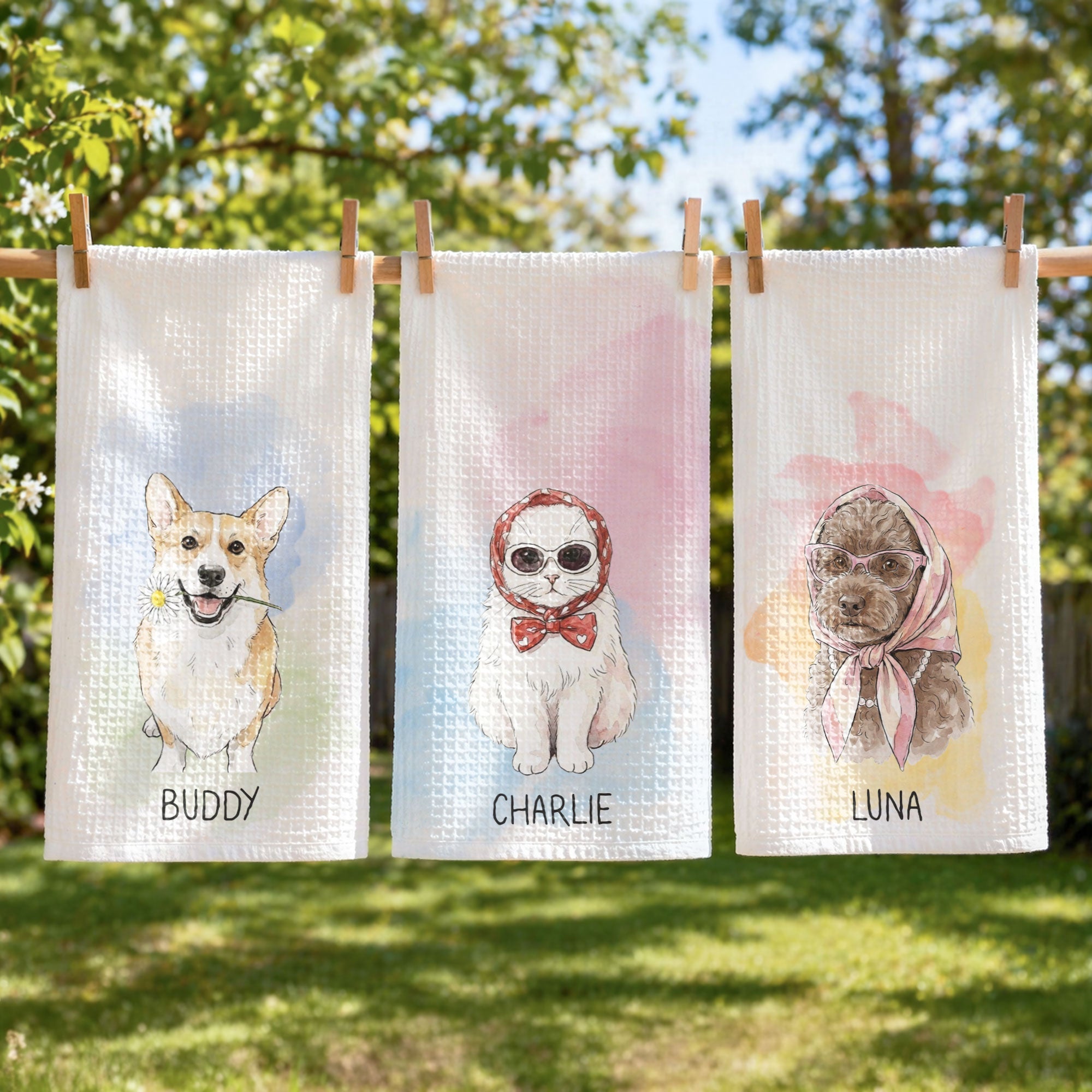Custom Pet Portrait Watercolor Art New Home Gifts For Pet Lovers - Personalized Kitchen Towel
