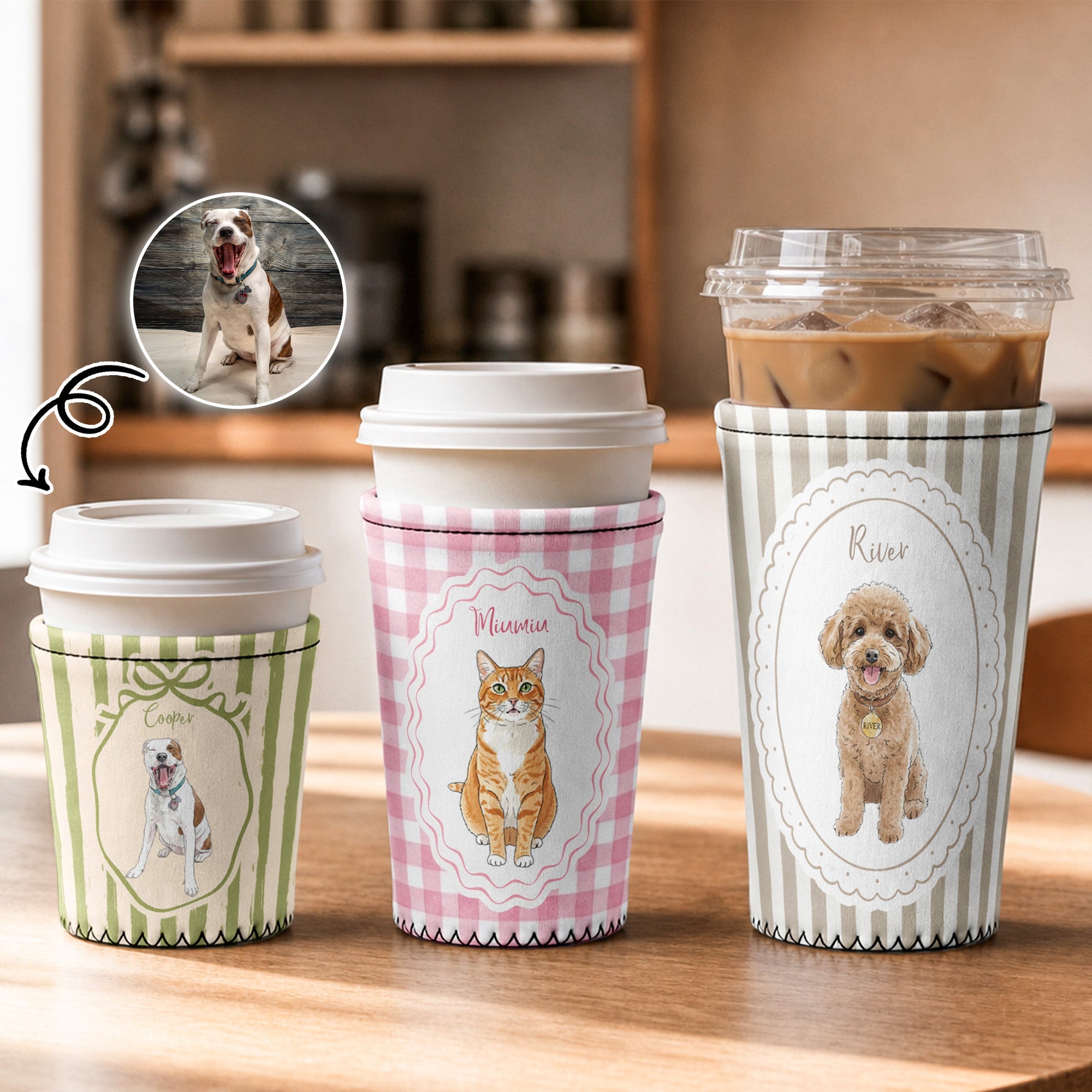Custom Pet Portrait Watercolor Art - Personalized Iced Coffee Sleeve