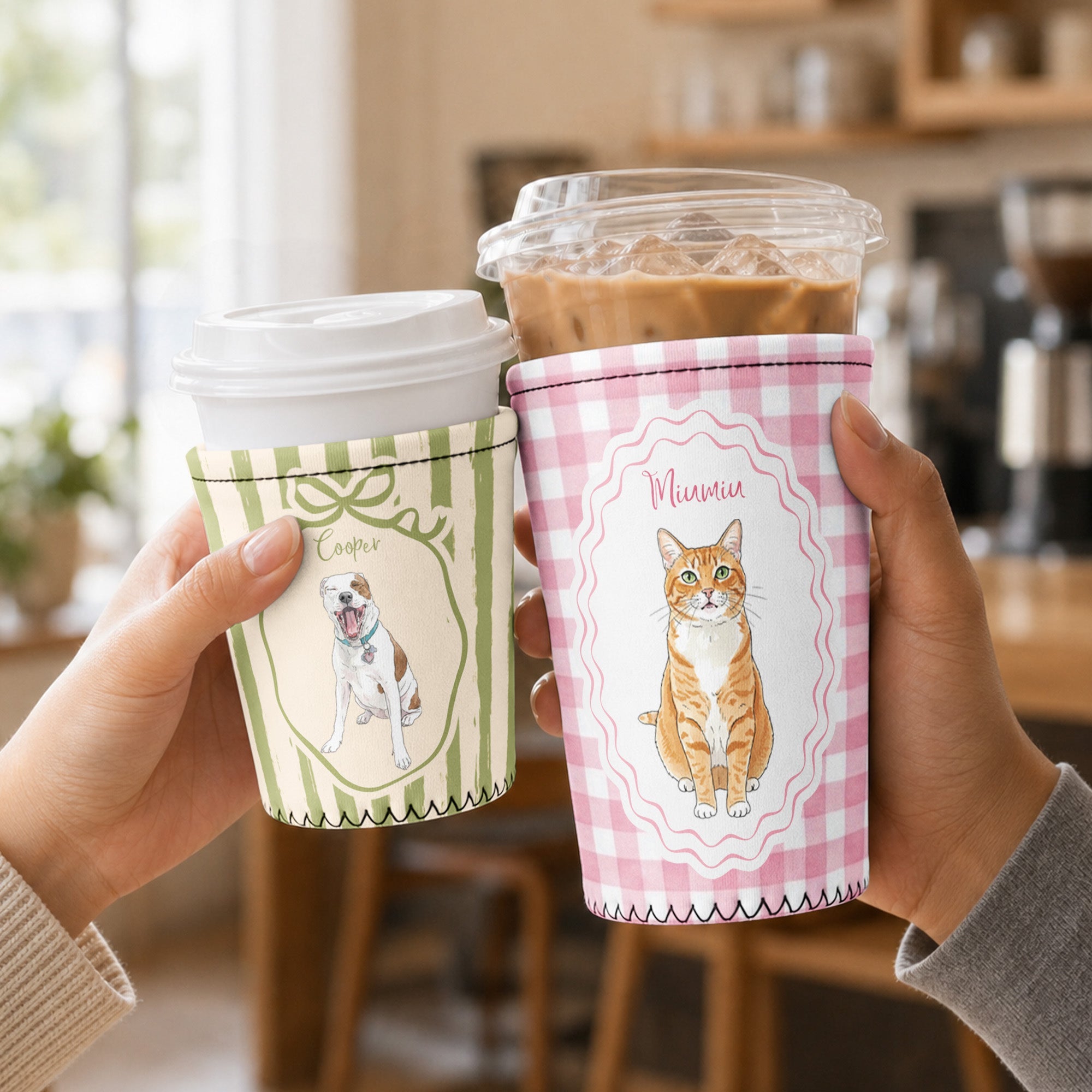 Custom Pet Portrait Watercolor Art - Personalized Iced Coffee Sleeve