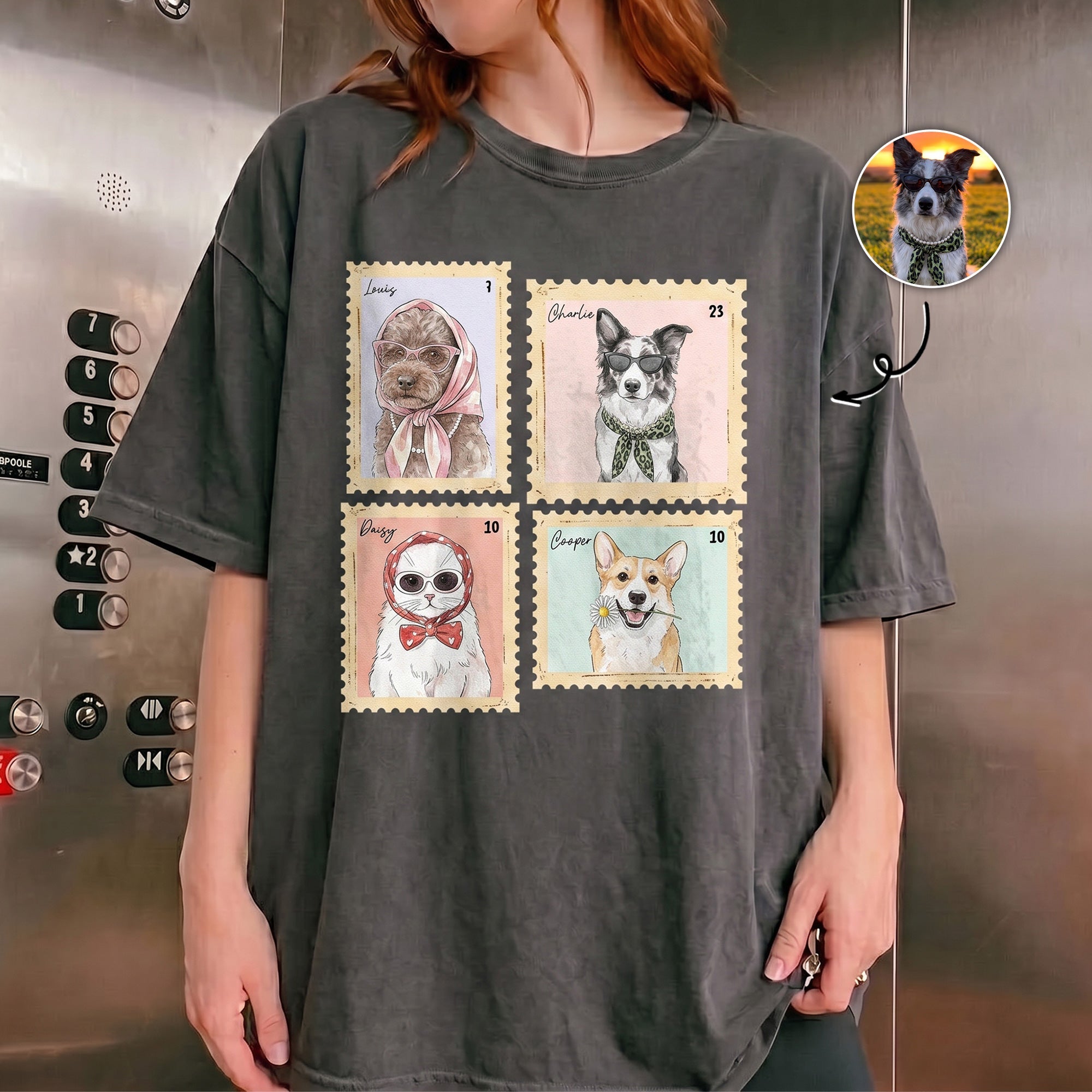 Custom Pet Portrait Watercolor Art Stamp Comfort Tee - Personalized Shirt
