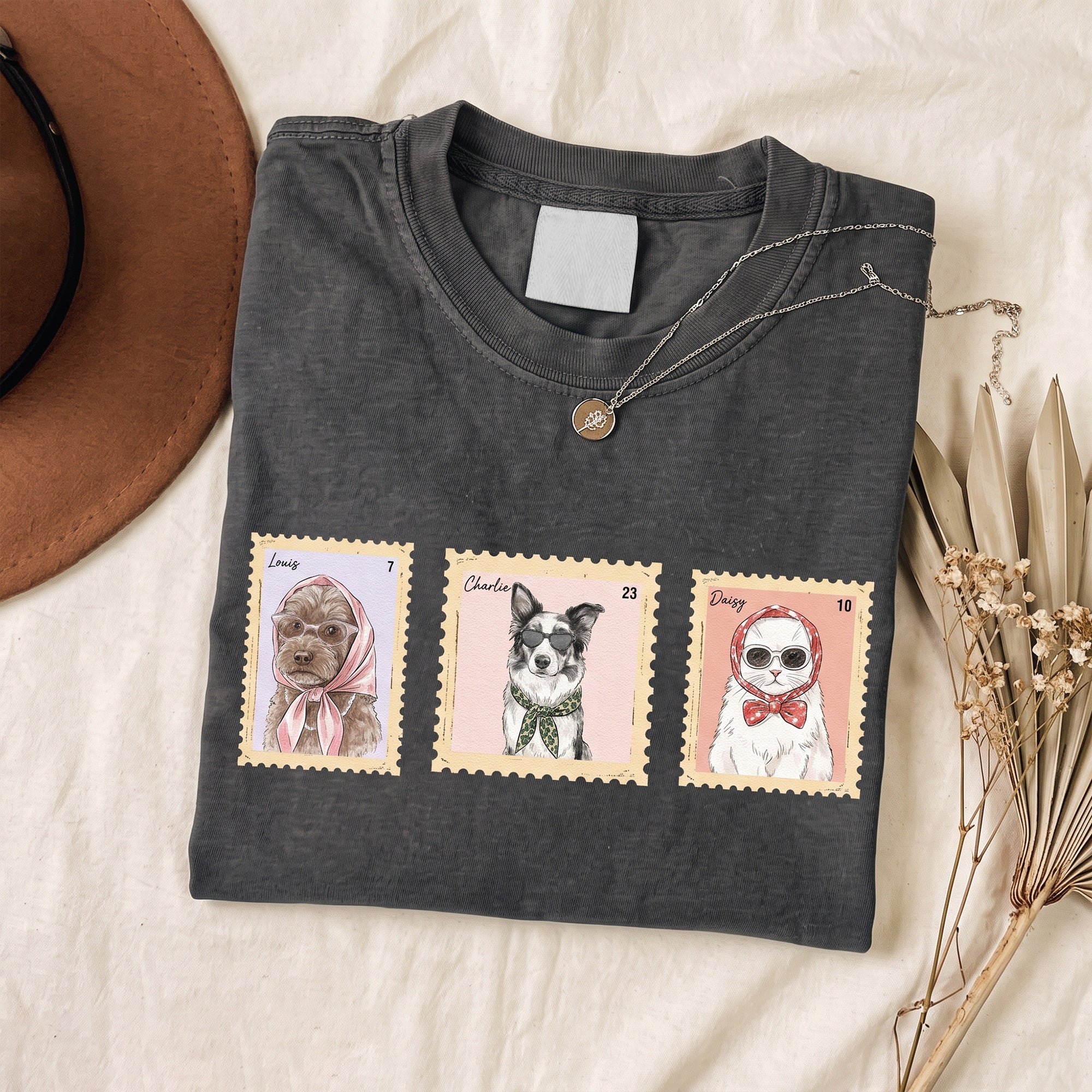 Custom Pet Portrait Watercolor Art Stamp Comfort Tee - Personalized Shirt