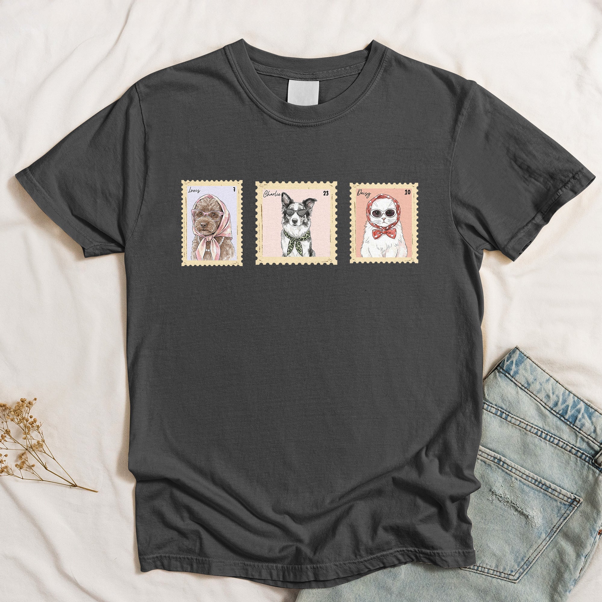 Custom Pet Portrait Watercolor Art Stamp Comfort Tee - Personalized Shirt