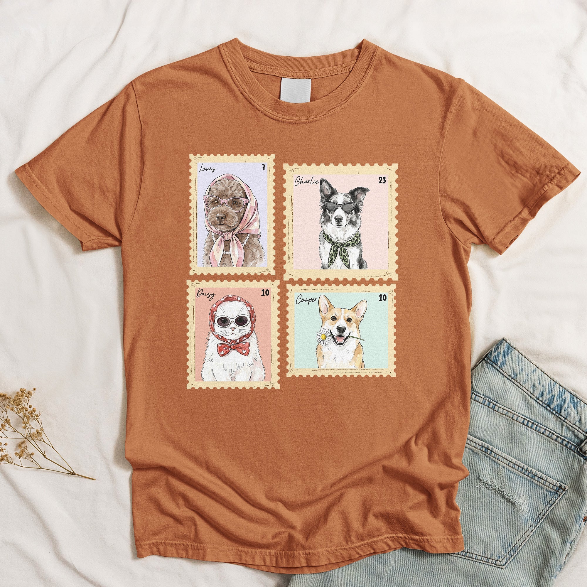 Custom Pet Portrait Watercolor Art Stamp Comfort Tee - Personalized Shirt