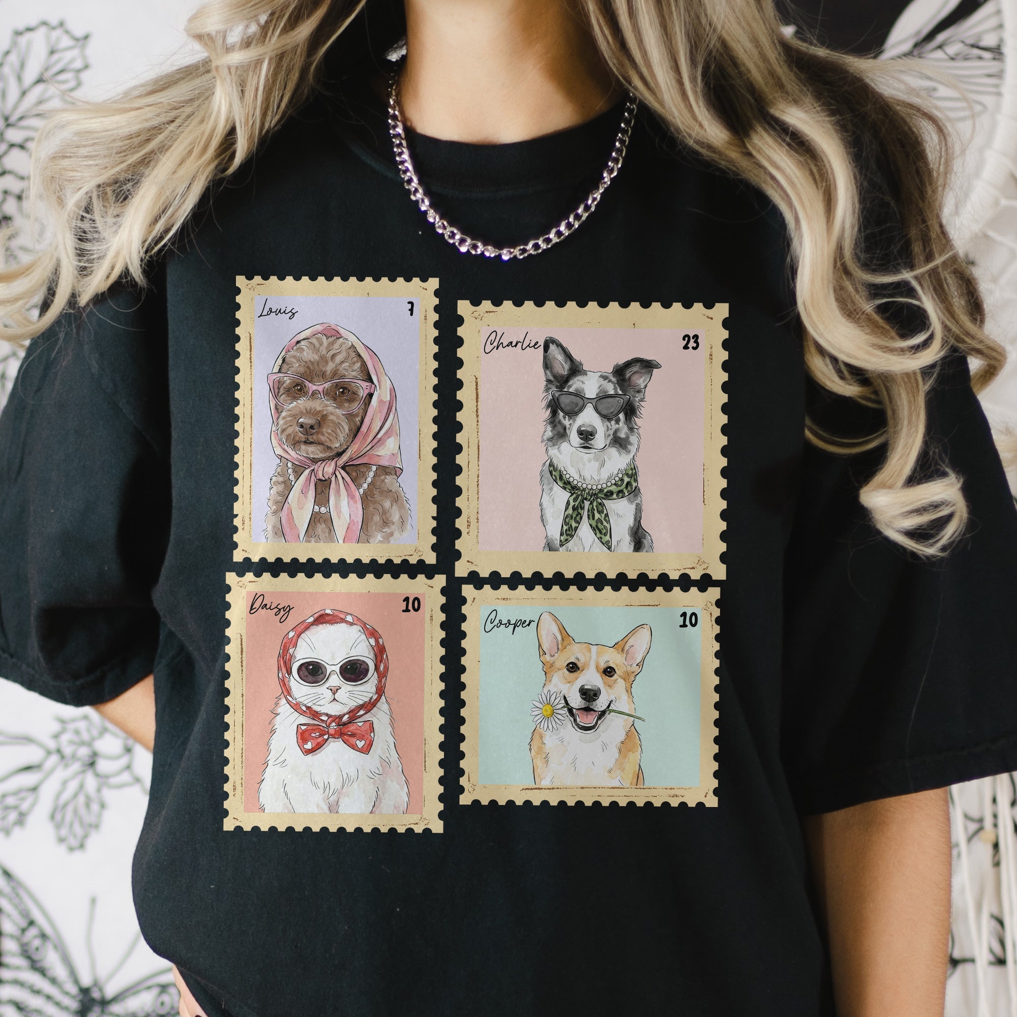 Custom Pet Portrait Watercolor Art Stamp Comfort Tee - Personalized Shirt