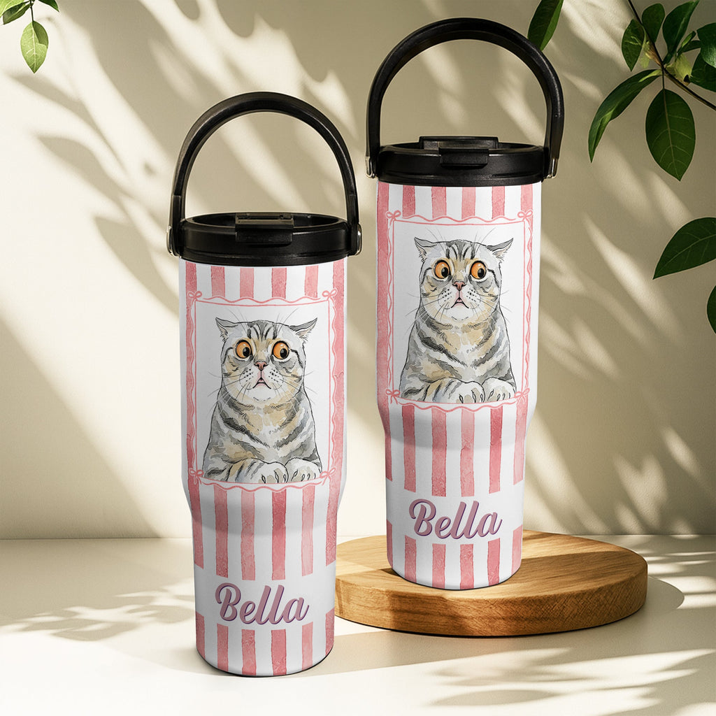 Custom Pet Portrait Watercolor Art Striped Pattern - Personalized 30oz Tumbler