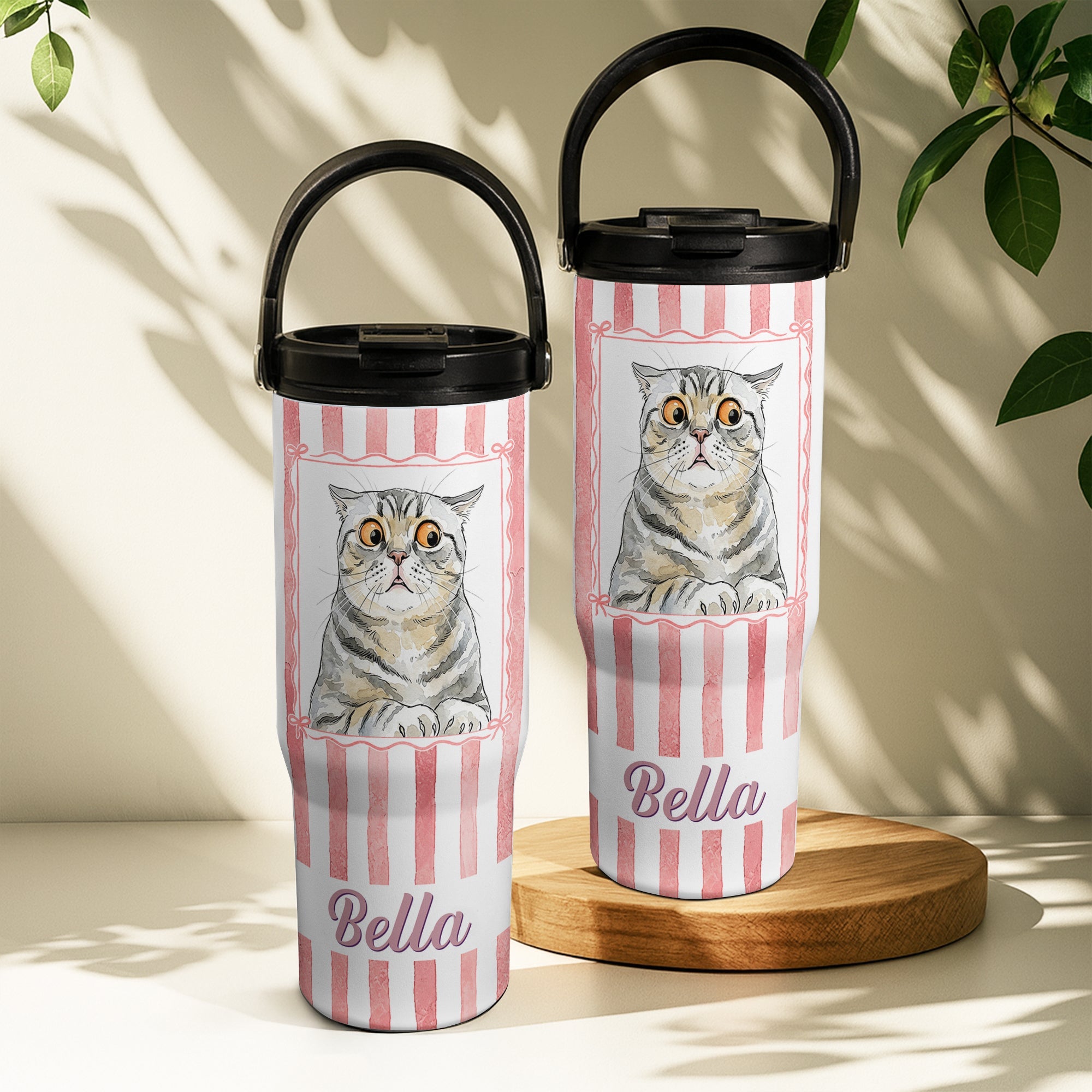 Custom Pet Portrait Watercolor Art Striped Pattern - Personalized 30oz Tumbler