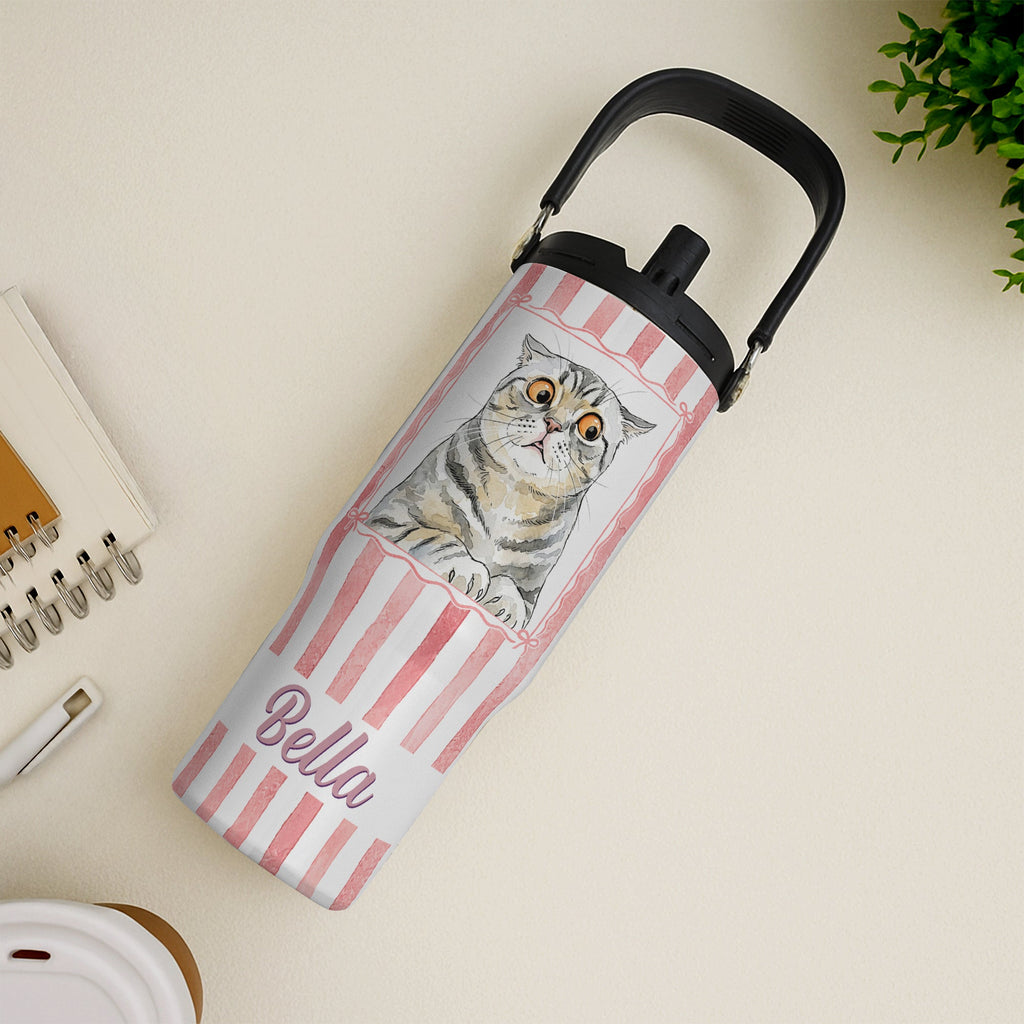 Custom Pet Portrait Watercolor Art Striped Pattern - Personalized 30oz Tumbler