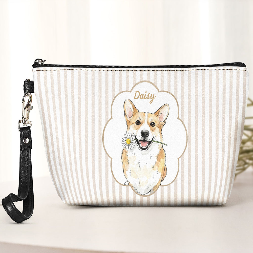 Custom Pet Portrait Watercolor Bag Striped Pattern - Personalized Cosmetic Bag