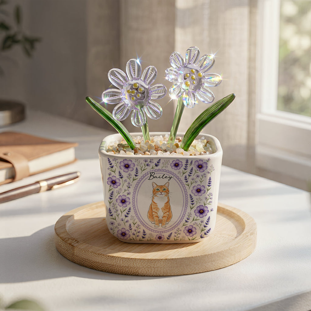 Custom Pet Portrait Watercolor Custom Glass Birth Flower - Personalized Plant Pot