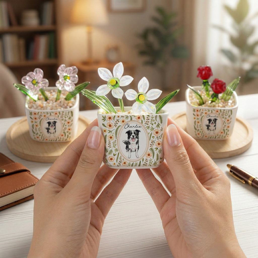 Custom Pet Portrait Watercolor Custom Glass Birth Flower - Personalized Plant Pot