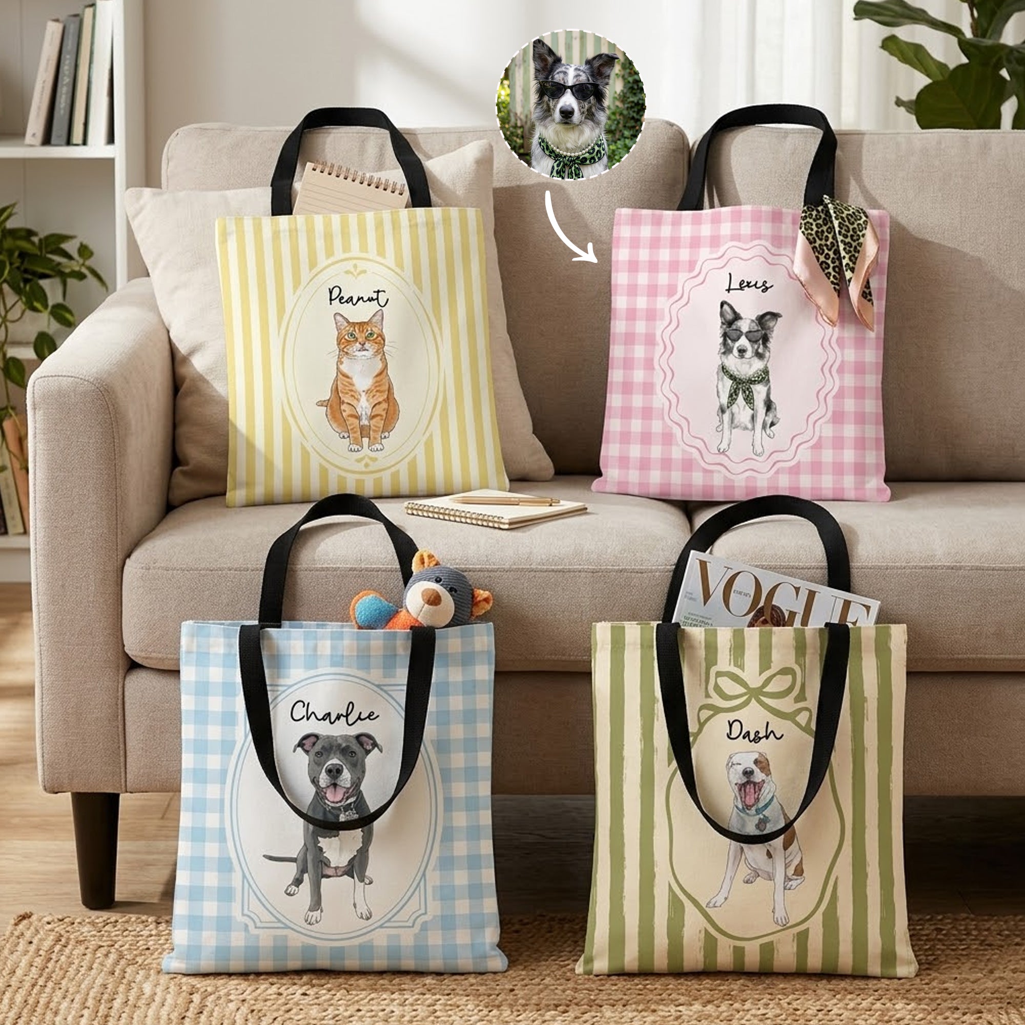 Custom Pet Portrait Watercolor Gifts For Dog Mom, Cat Mom - Personalized Tote Bag