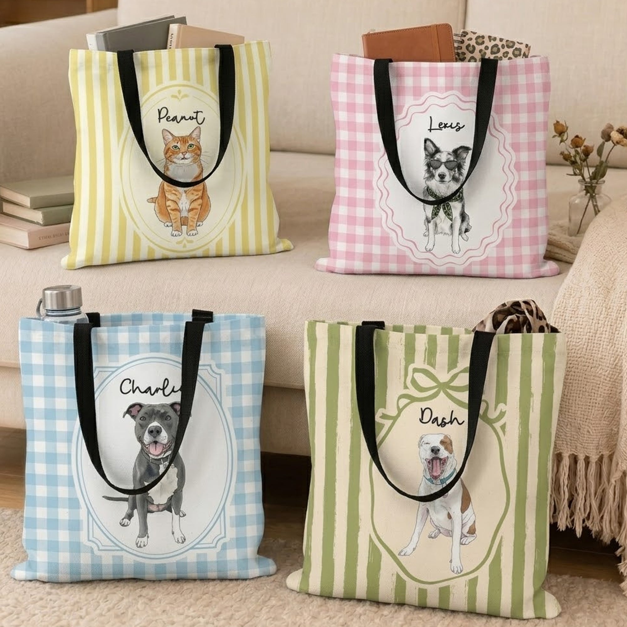 Custom Pet Portrait Watercolor Gifts For Dog Mom, Cat Mom - Personalized Tote Bag