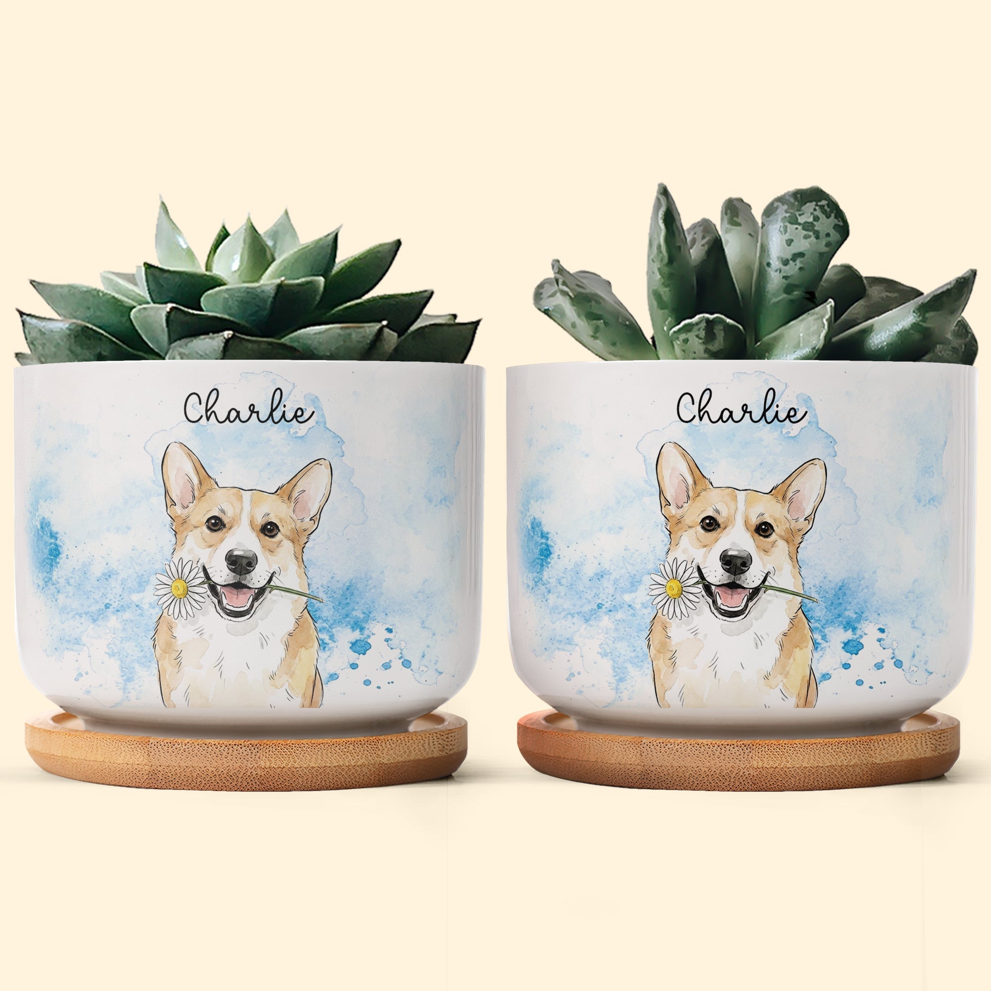 Custom Pet Portrait Watercolor Loss Of Pet Gift - Personalized Plant Pot