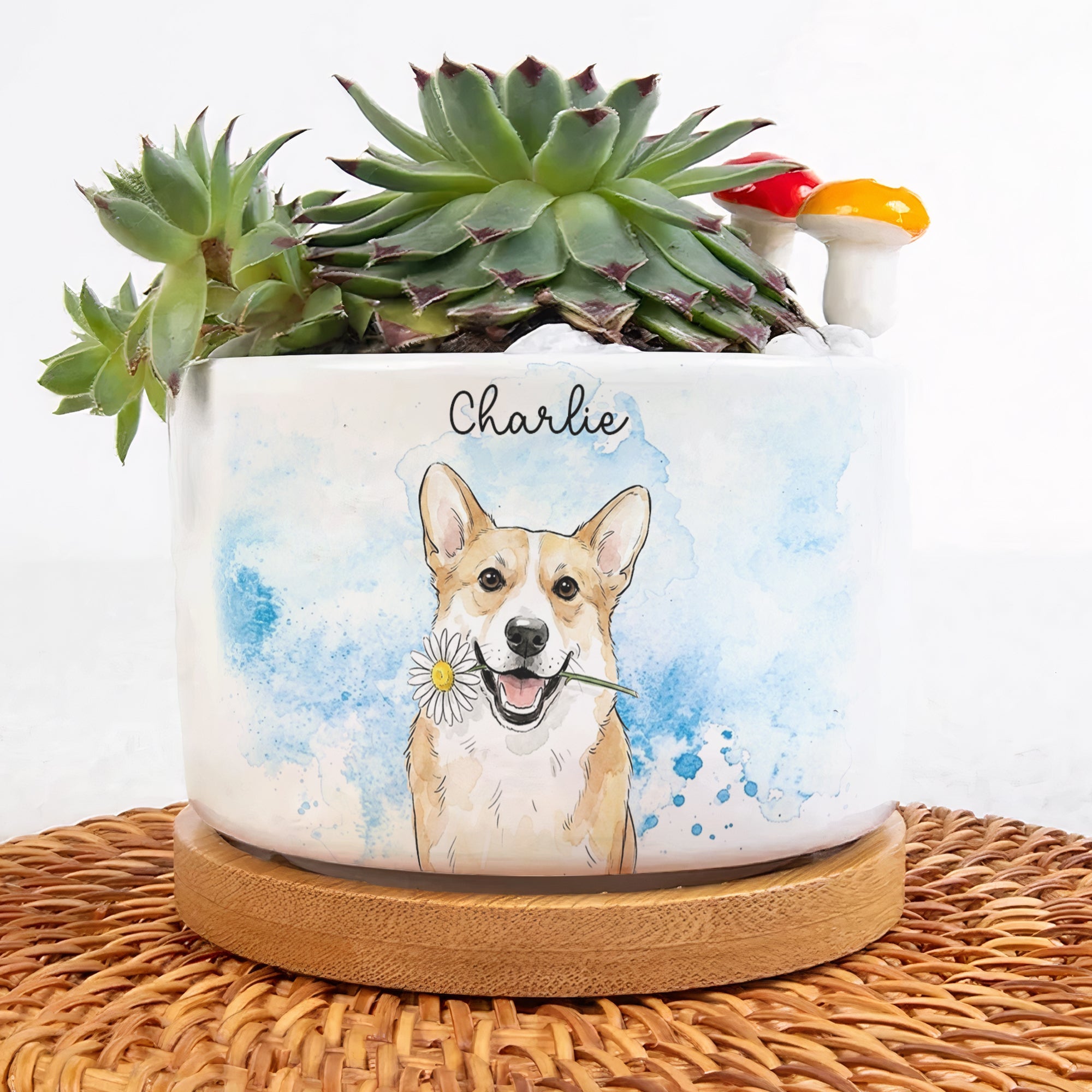 Custom Pet Portrait Watercolor Loss Of Pet Gift - Personalized Plant Pot