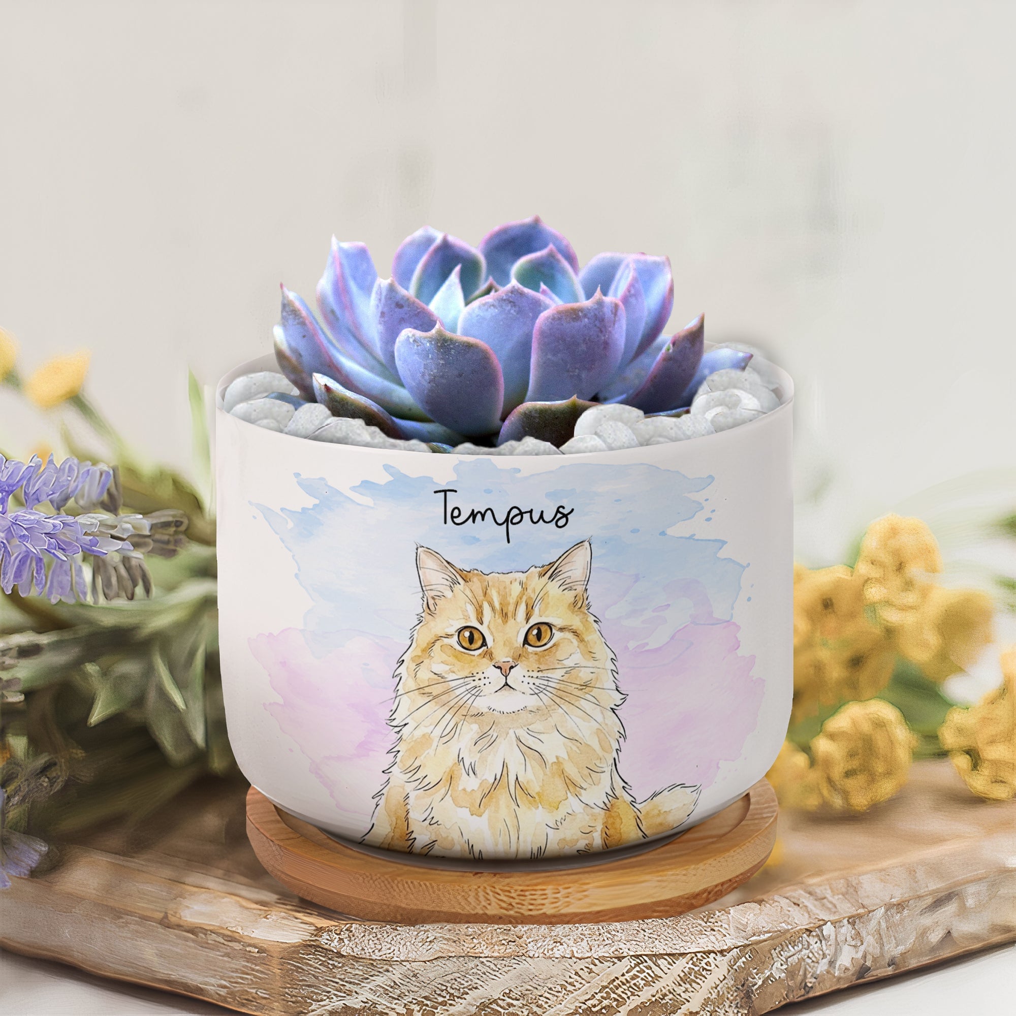 Custom Pet Portrait Watercolor Loss Of Pet Gift - Personalized Plant Pot