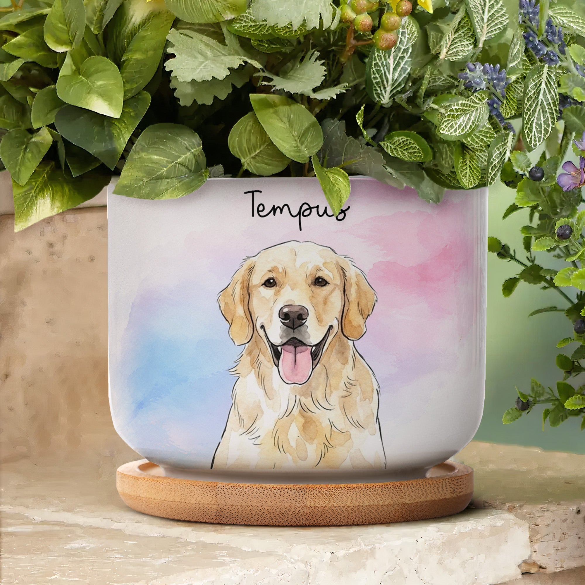 Custom Pet Portrait Watercolor Loss Of Pet Gift - Personalized Plant Pot