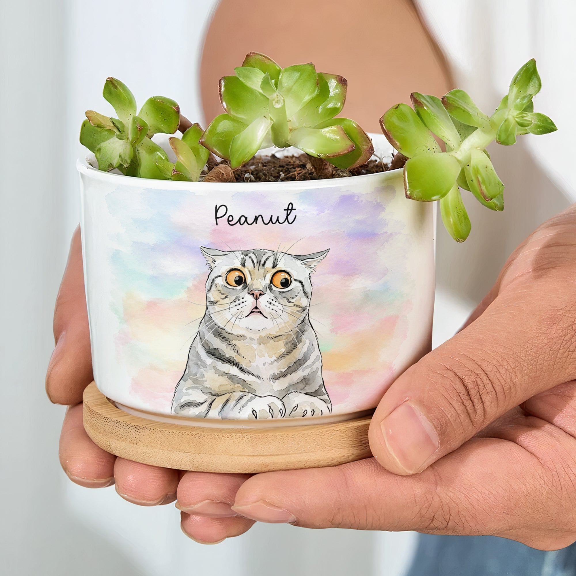 Custom Pet Portrait Watercolor Loss Of Pet Gift - Personalized Plant Pot