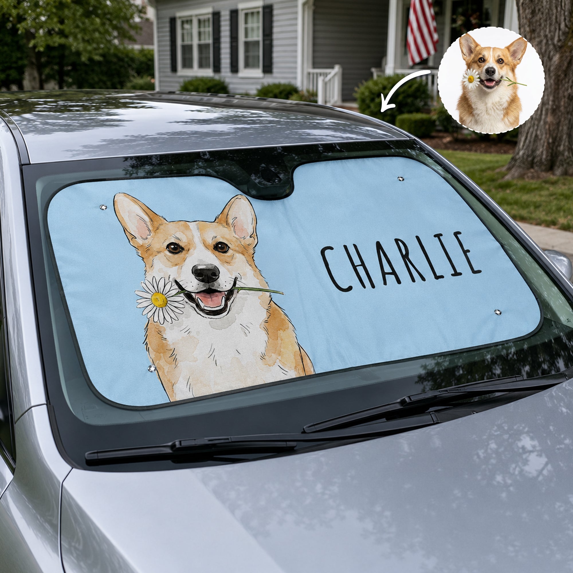 Custom Pet Portrait Watercolor - Personalized Sun Shade