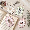 Custom Pet Portrait Watercolor Striped Pattern Gift For Pet Lovers, Dog Mom, Cat Mom - Personalized Keychain