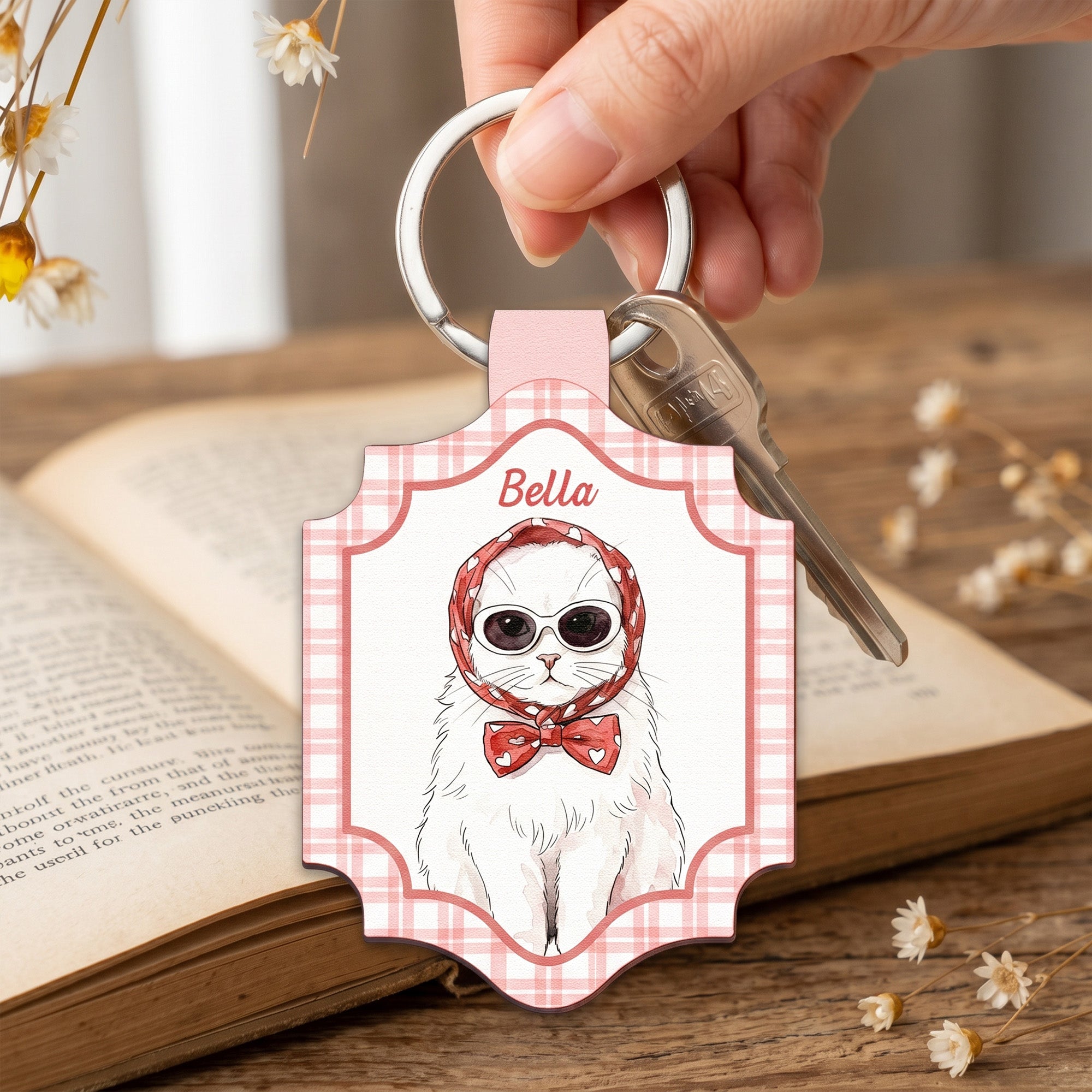 Custom Pet Portrait Watercolor Striped Pattern Gift For Pet Lovers, Dog Mom, Cat Mom - Personalized Keychain