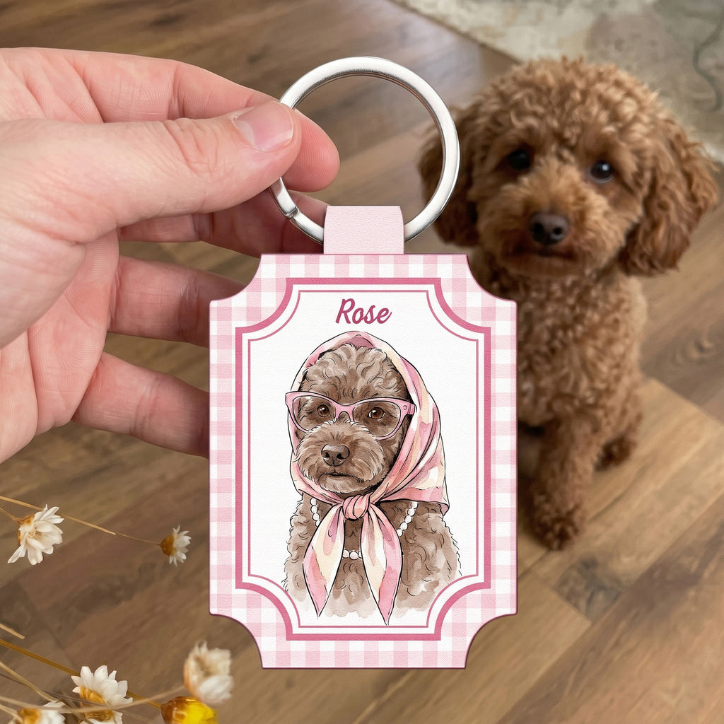 Custom Pet Portrait Watercolor Striped Pattern Gift For Pet Lovers, Dog Mom, Cat Mom - Personalized Keychain
