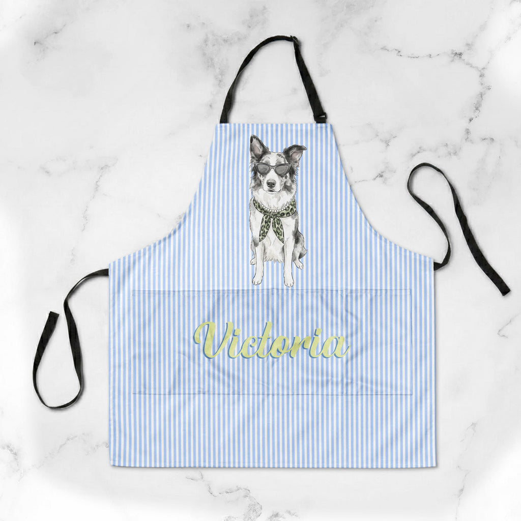 Custom Pet Portrait Watercolor Striped Pattern - Personalized Apron