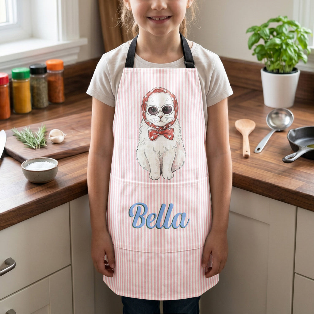 Custom Pet Portrait Watercolor Striped Pattern - Personalized Apron