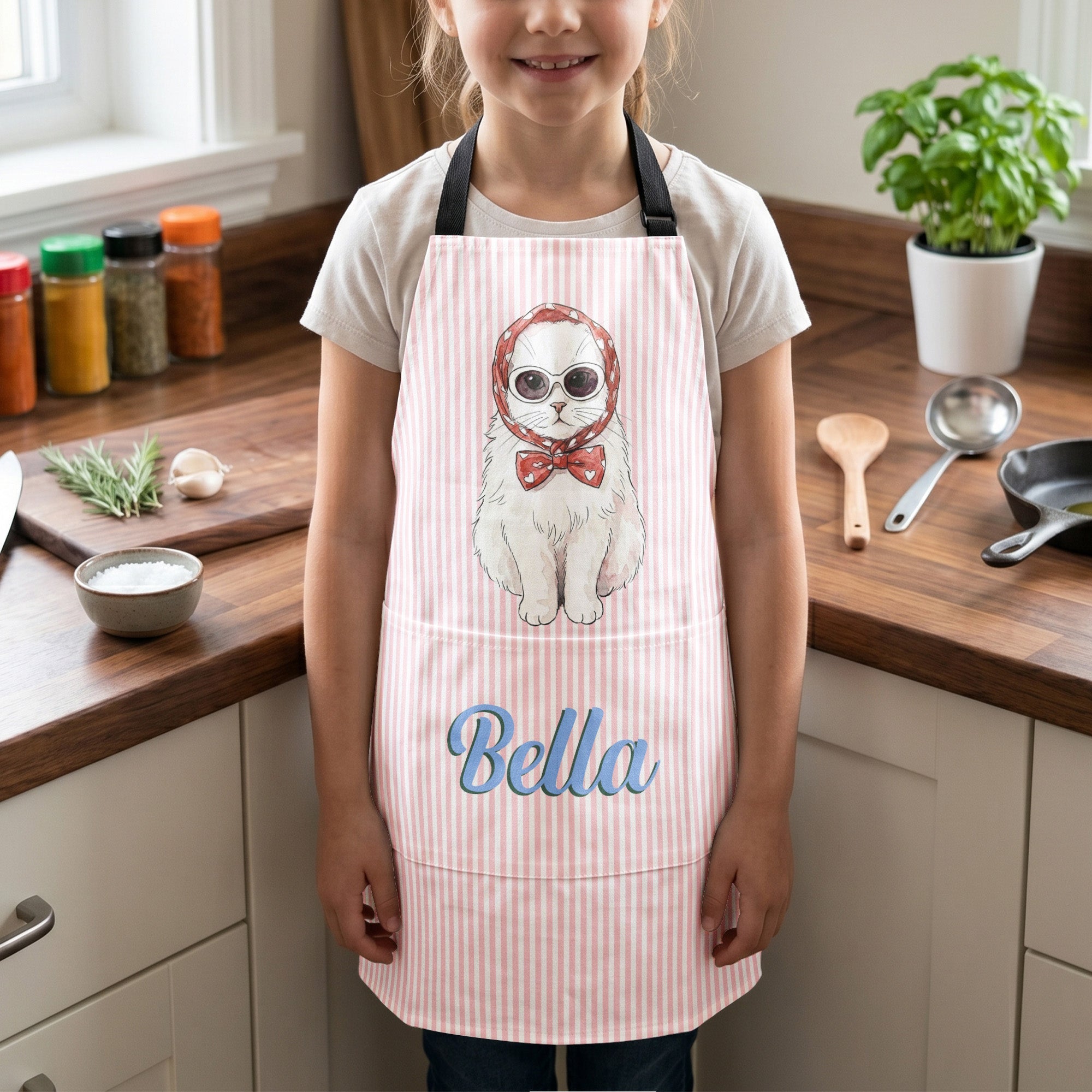 Custom Pet Portrait Watercolor Striped Pattern - Personalized Apron