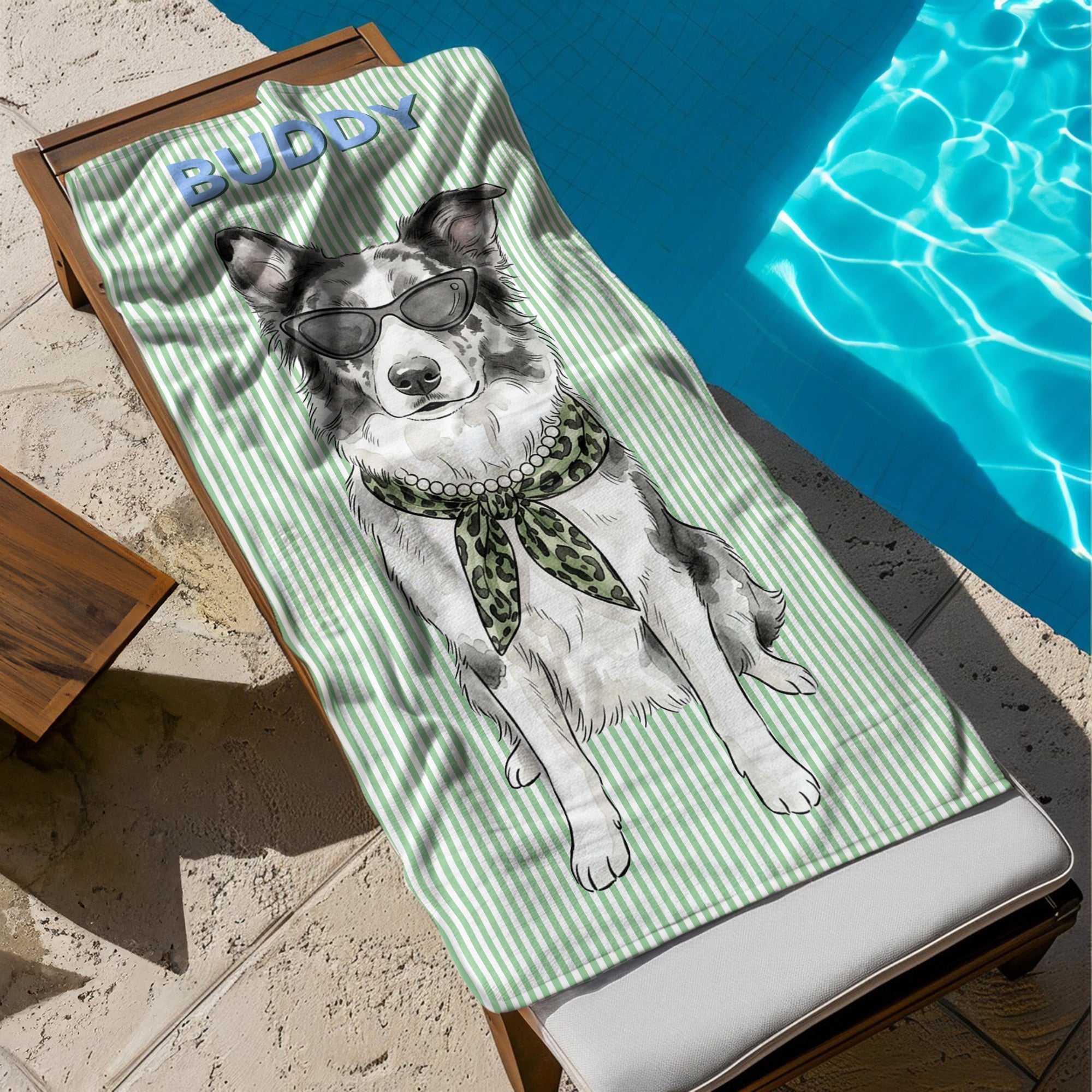 Custom Pet Portrait Watercolor Striped Pattern Summer Gifts For Pet Lovers - Personalized Beach Towel